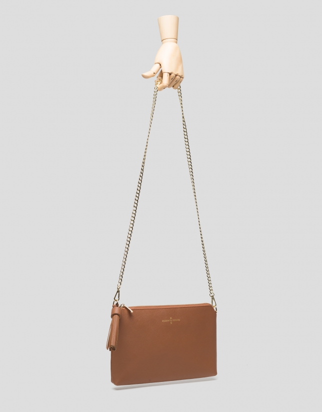 Brown Lisa Saffiano clutch bag