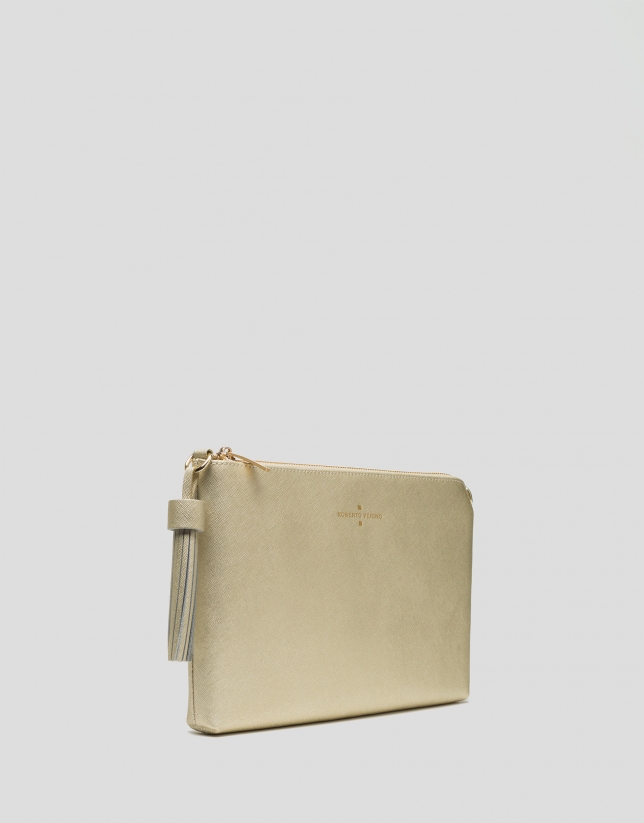 Gold Lisa Saffiano clutch bag