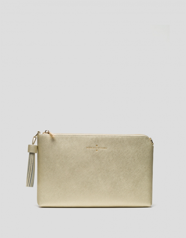 Gold Lisa Saffiano clutch bag