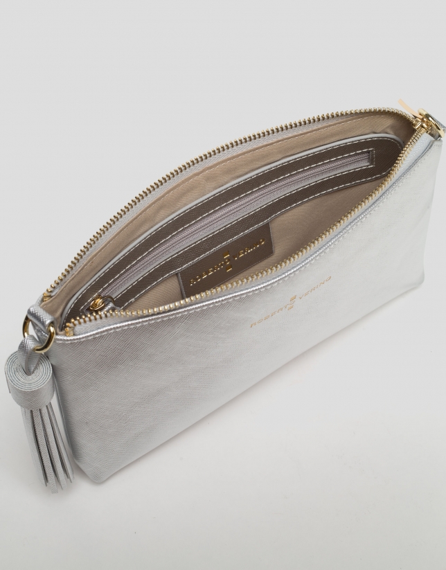 Silver Nano Lisa Saffiano clutch bag