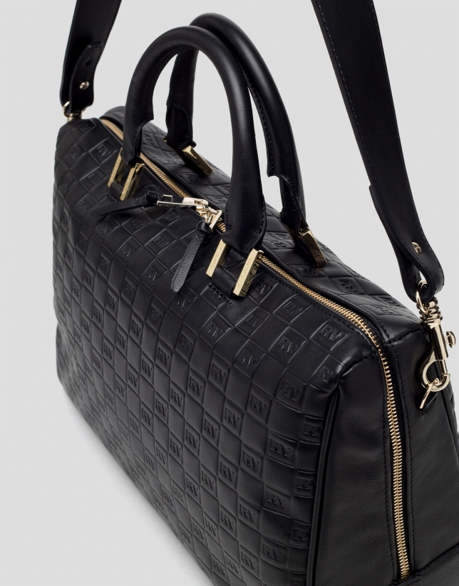 Black embossed leather Uve bowling bag