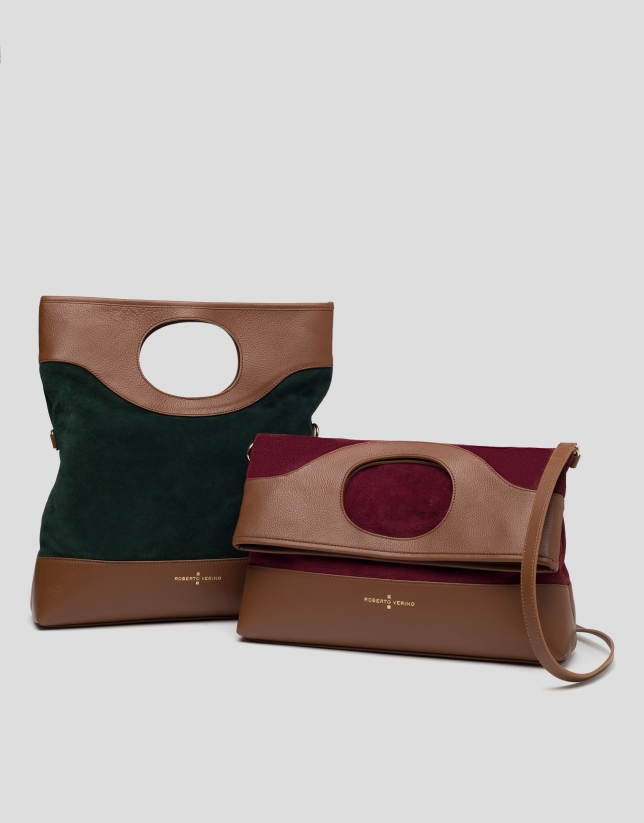Khaki leather and split leather Kate bag