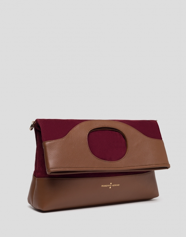 Burgundy leather and split leather Kate bag