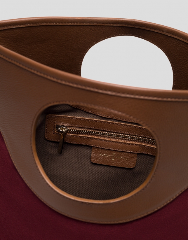 Burgundy leather and split leather Kate bag