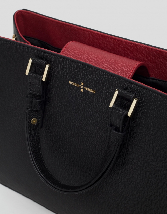 Black Saffiano leather Orchidees handbag