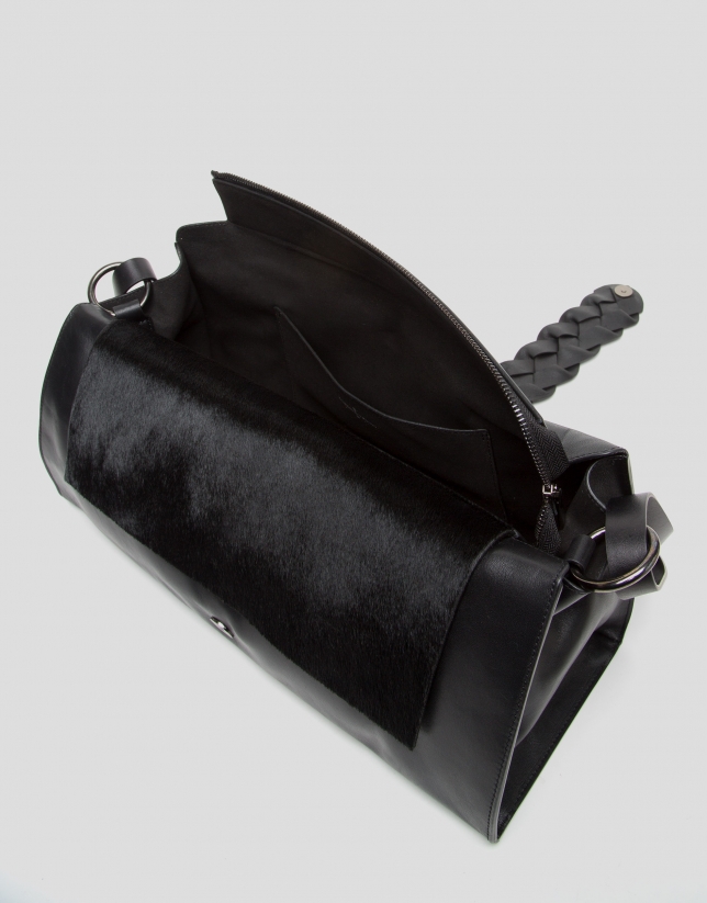 Black Laura shopping bag with foal hair flap