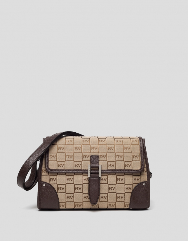 Brown Bonjour Cross canvas bag with logos