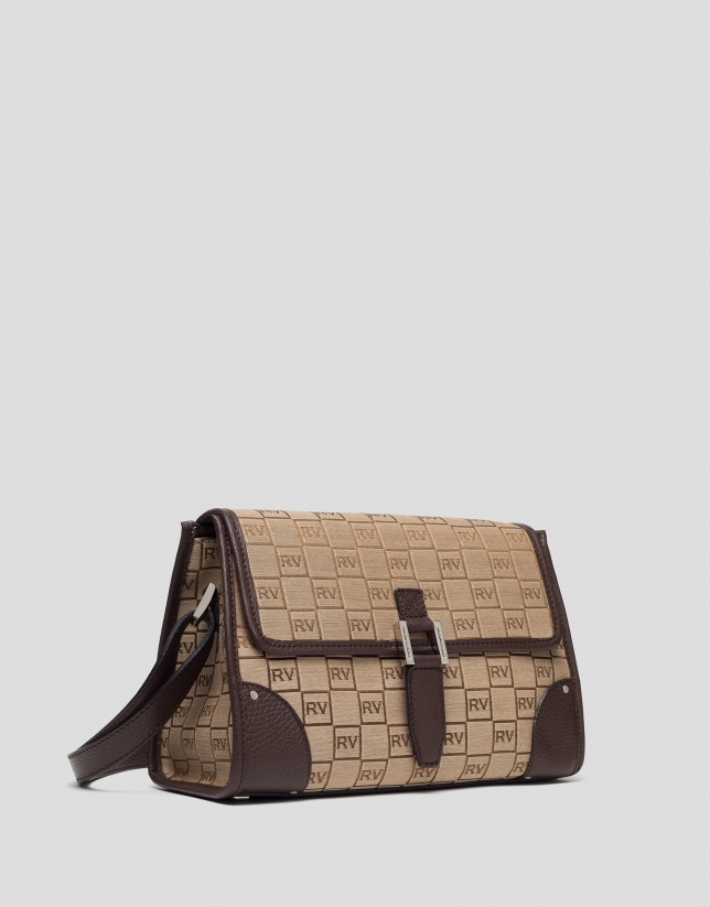 Brown Bonjour Cross canvas bag with logos