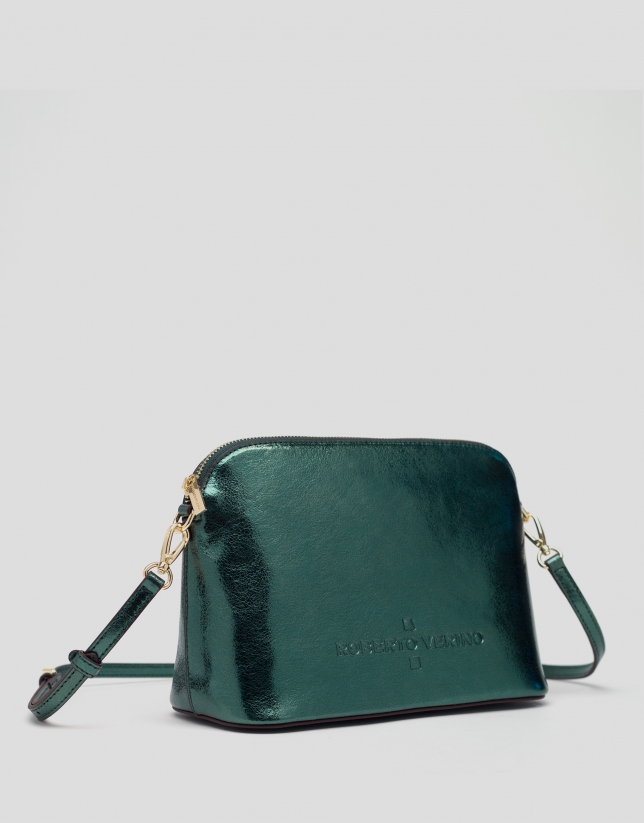 Green shiny leather shoulder bag