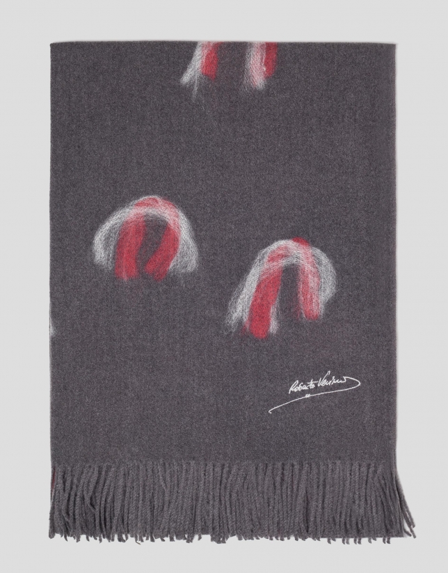 Grey scarf with red motifs
