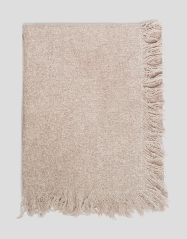 Beige wool and cashmere scarf