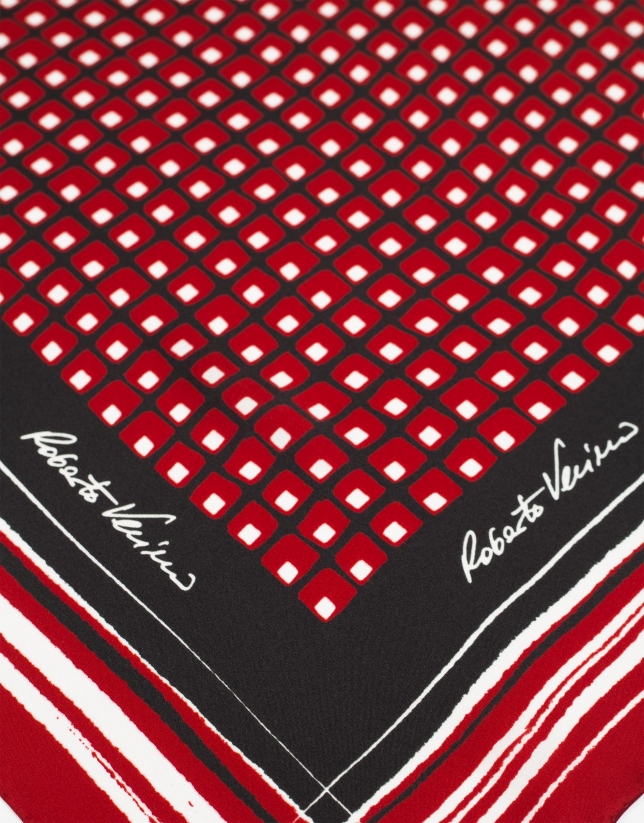 Red geometric print silk scarf