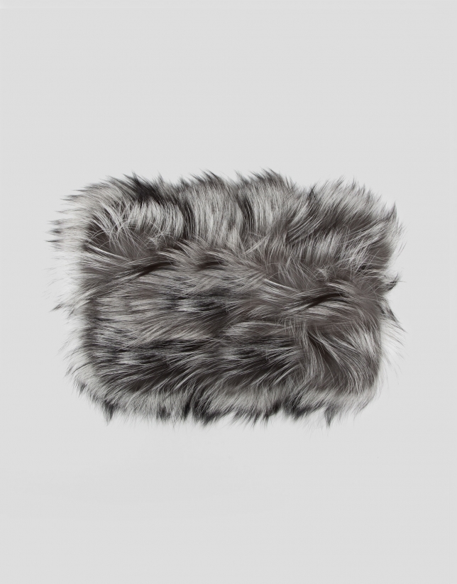 Natural colored fur tubular scarf with feathers
