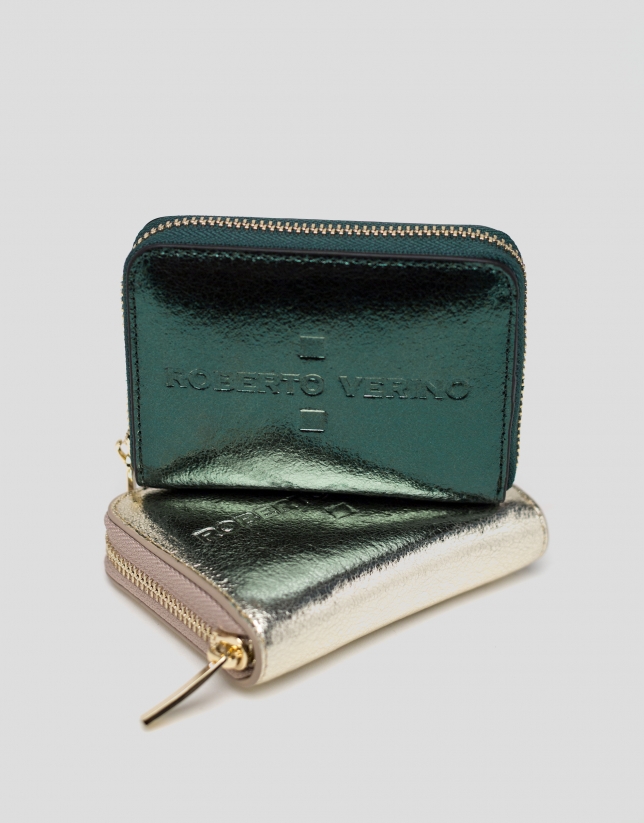 Green metalized leather coin purse