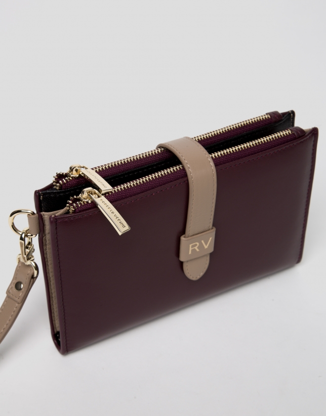 Burgundy two-part leather wallet