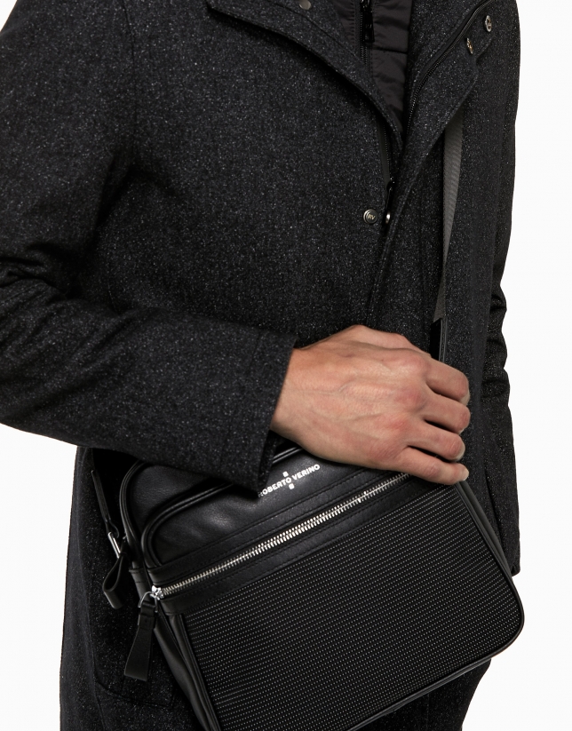 Black nylon two-part shoulder bag