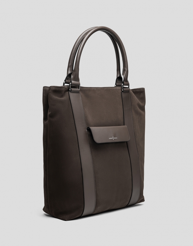 Brown split leather shopping bag