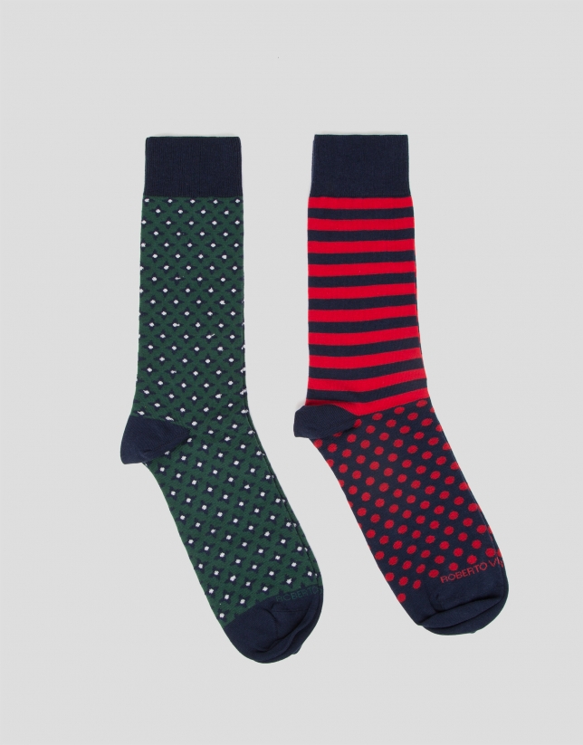 Pack of striped and tie motif jacquard socks