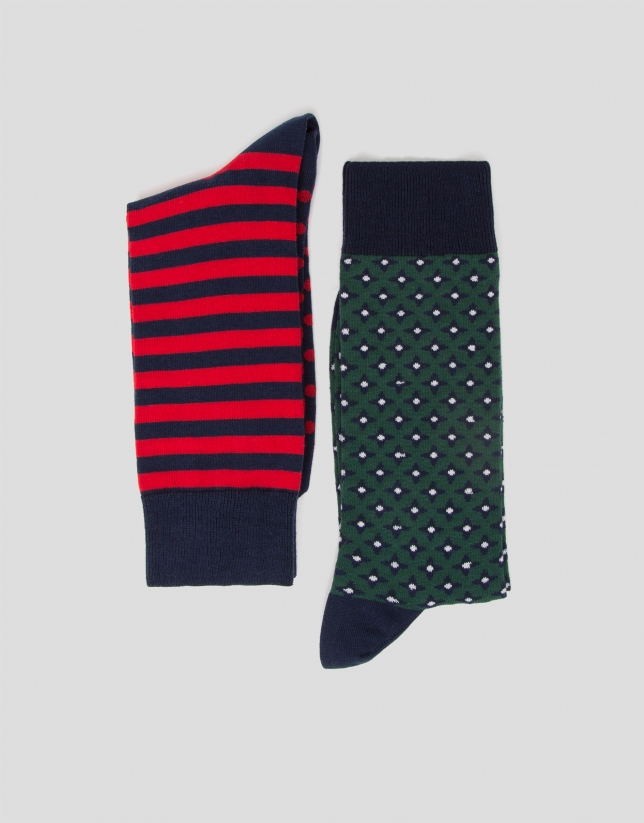 Pack of striped and tie motif jacquard socks