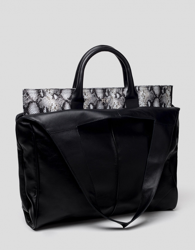 Leather, snakeskin-print, Harriet shopping bag 