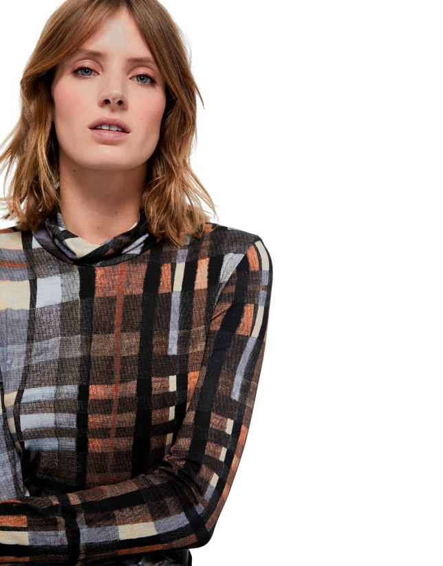 Brown checked knit top