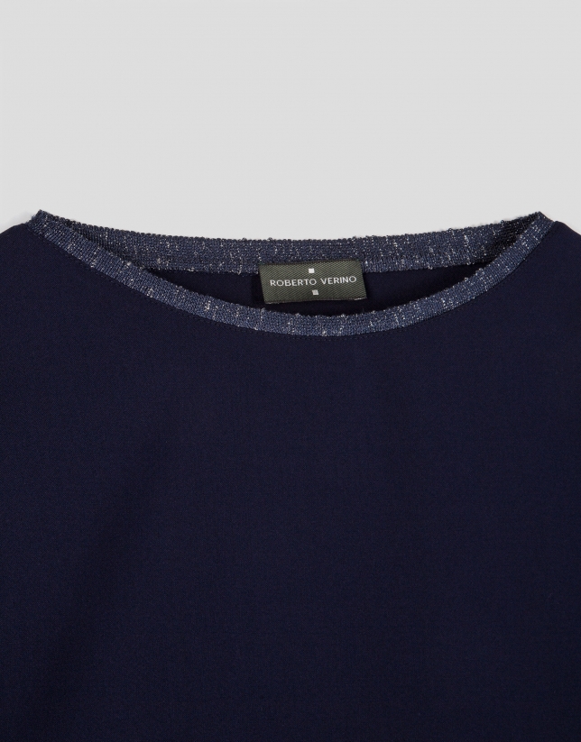 Navy blue draped knit top
