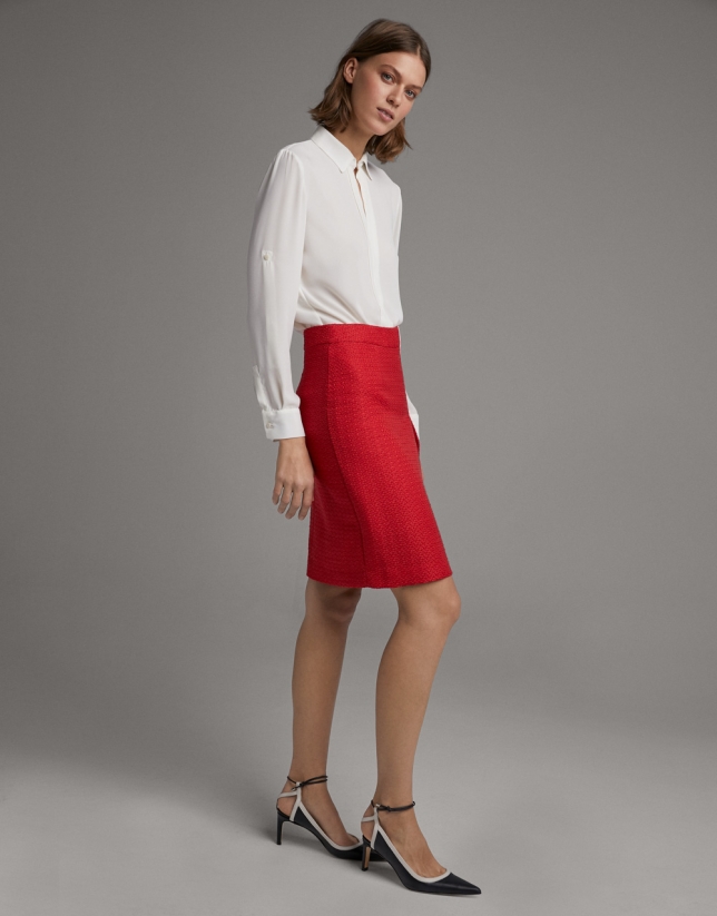 Carmine red midi skirt with slit