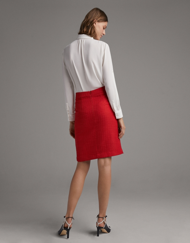 Carmine red midi skirt with slit