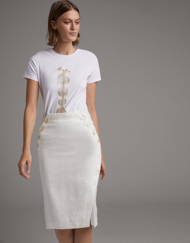 Ivory asymmetric skirt with buttons
