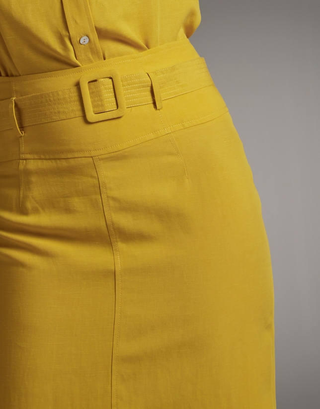 Gold midi skirt with belt