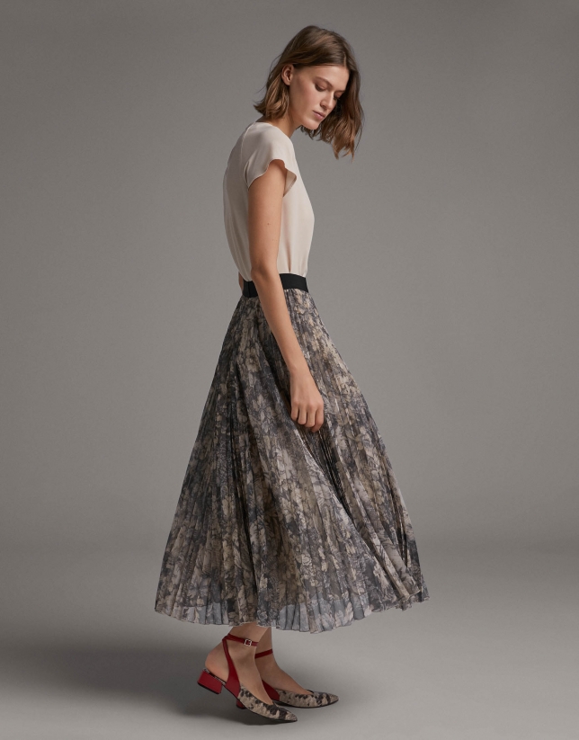 Mink long pleated print skirt