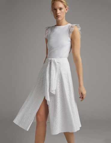 Midi wrap skirt with white bow 