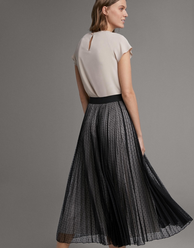 Long pleated tulle skirt with dots