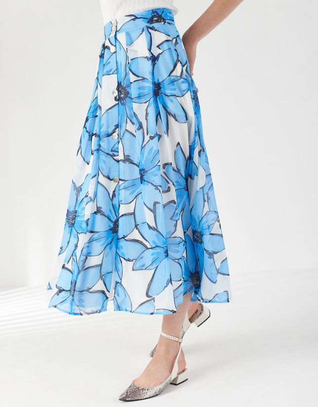 Blue floral print skirt with flounce