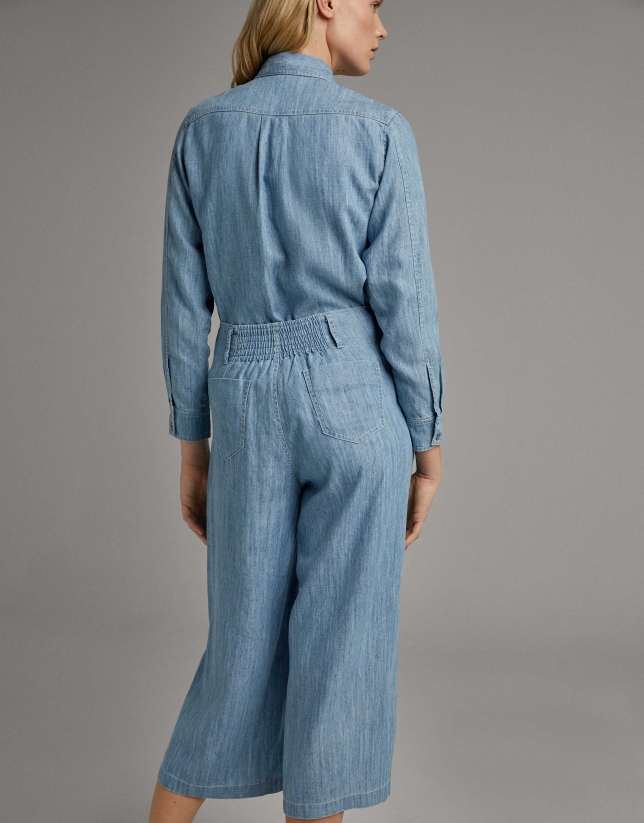 Blue flowing cropped pants