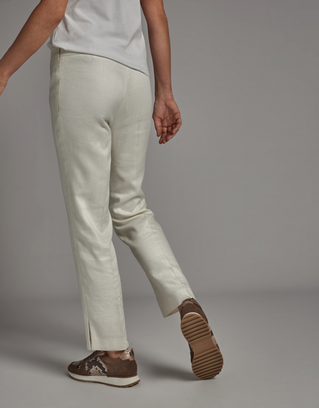 Ivory jacquard ankle-length pants