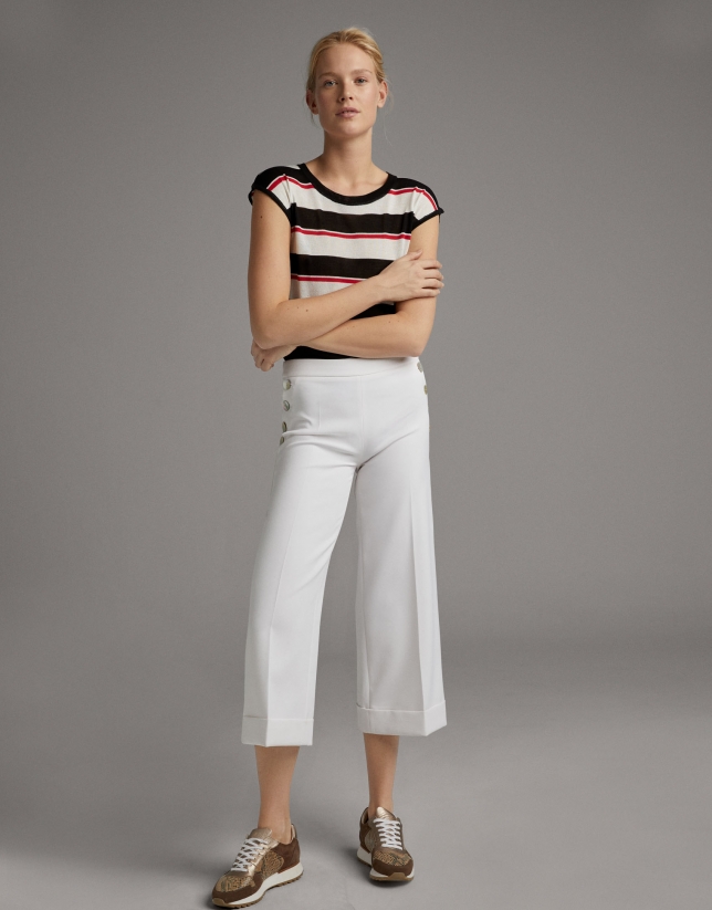 White wide-leg pants with high waist