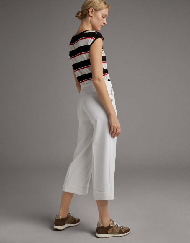 White wide-leg pants with high waist