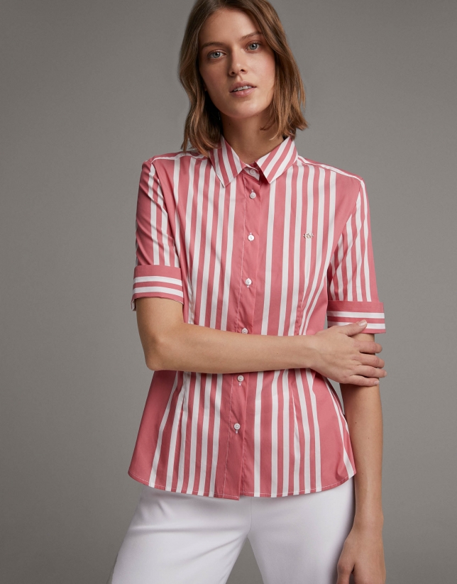 Red striped shirt with short sleeves