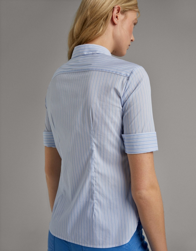 Ultramarine blue striped shirt with short sleeves