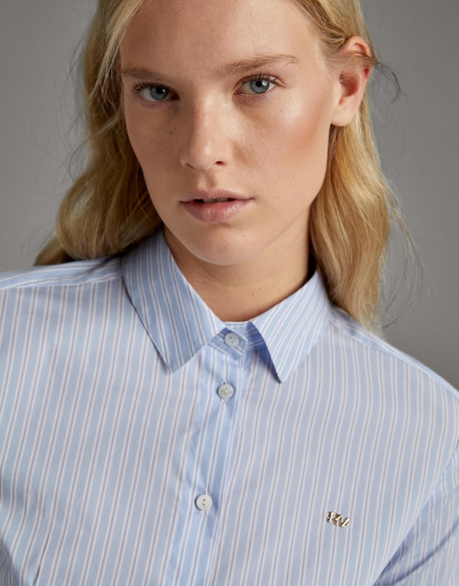 Ultramarine blue striped shirt with short sleeves