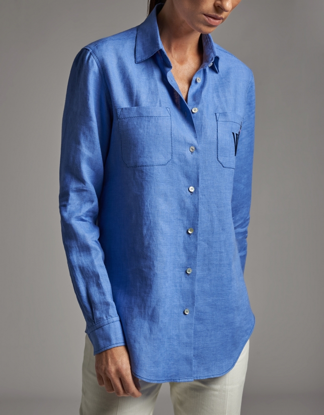 Blue linen men's shirt