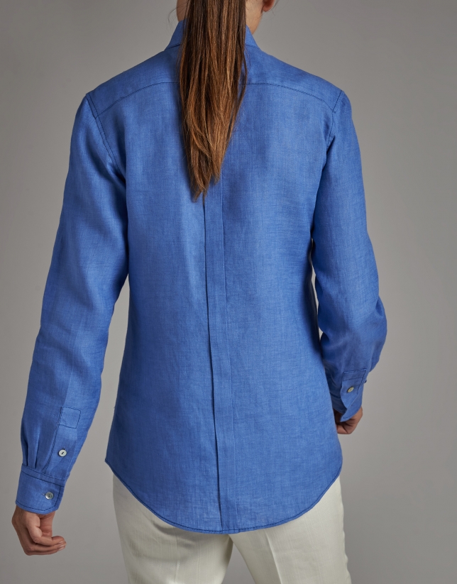 Camisa masculina de lino azul