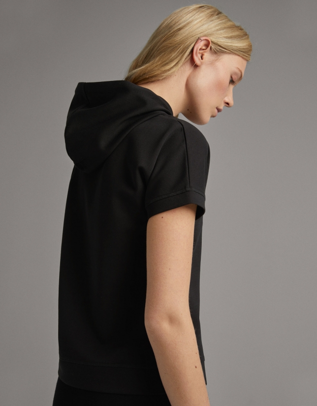 Black hooded sweatshirt with short sleeves 