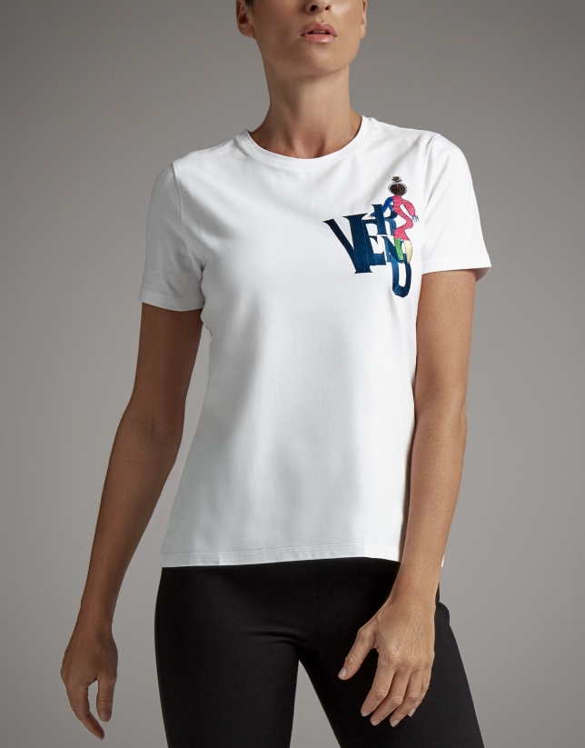 Camiseta blanca con bordado Verino y bailarina