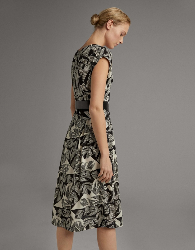 Black midi flowing dress with floral print