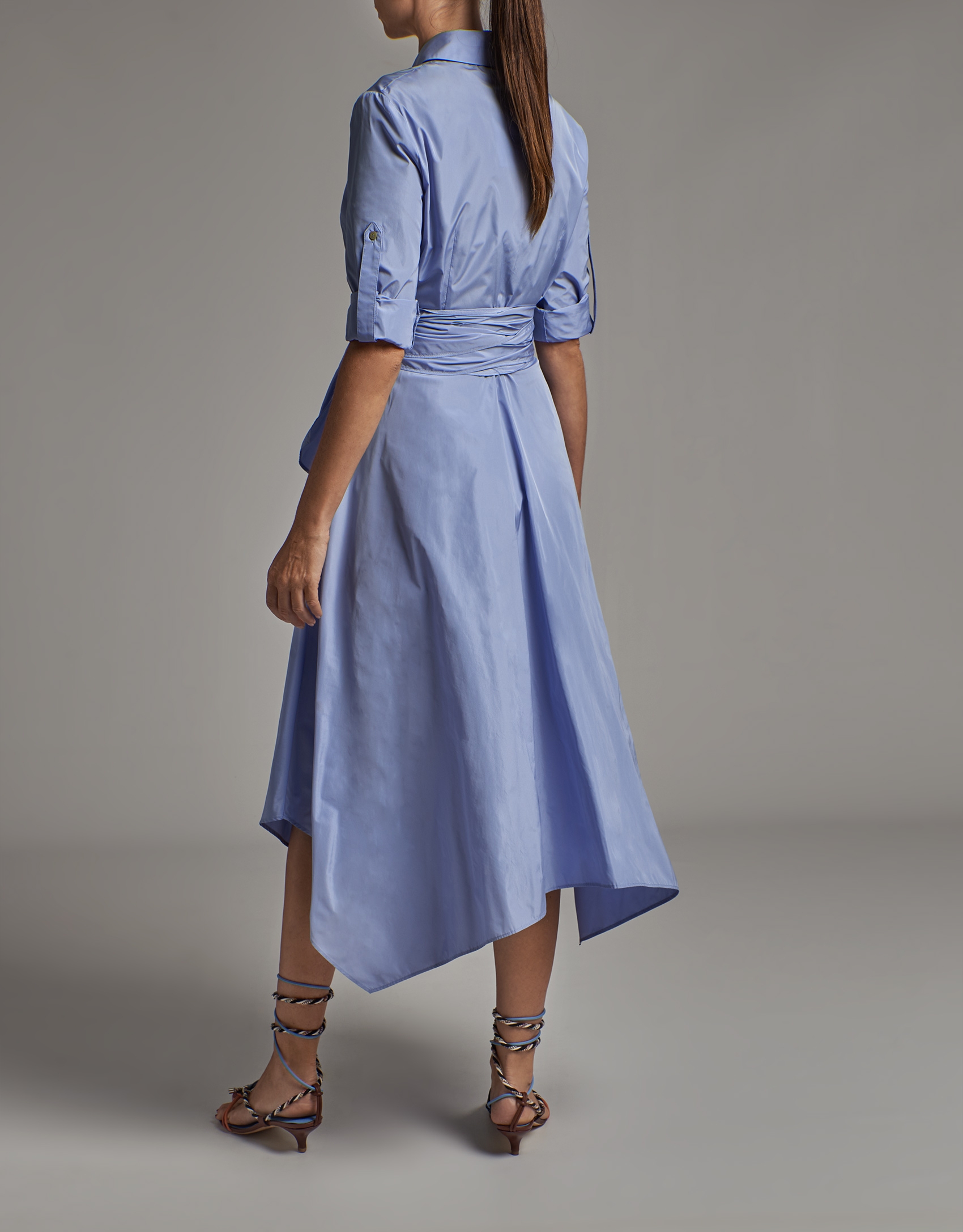 Pastel blue taffeta shirtwaist dress - Woman | Roberto Verino