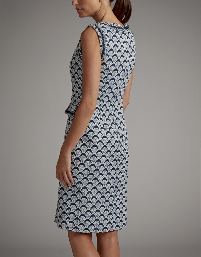 Blue midi dress with geometric print