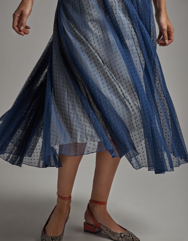 Cobalt blue tulle dress with dotted print