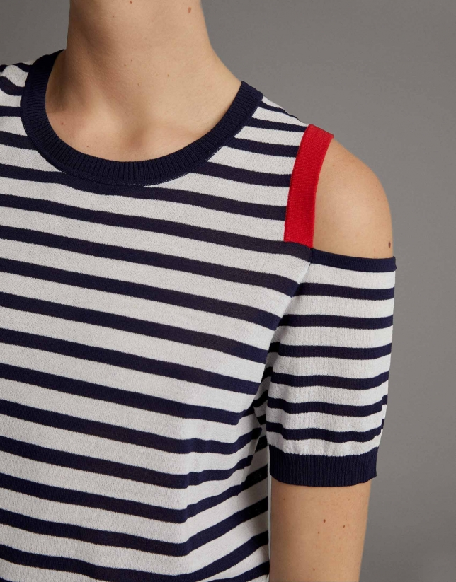 Blue striped sweater with shoulder slits